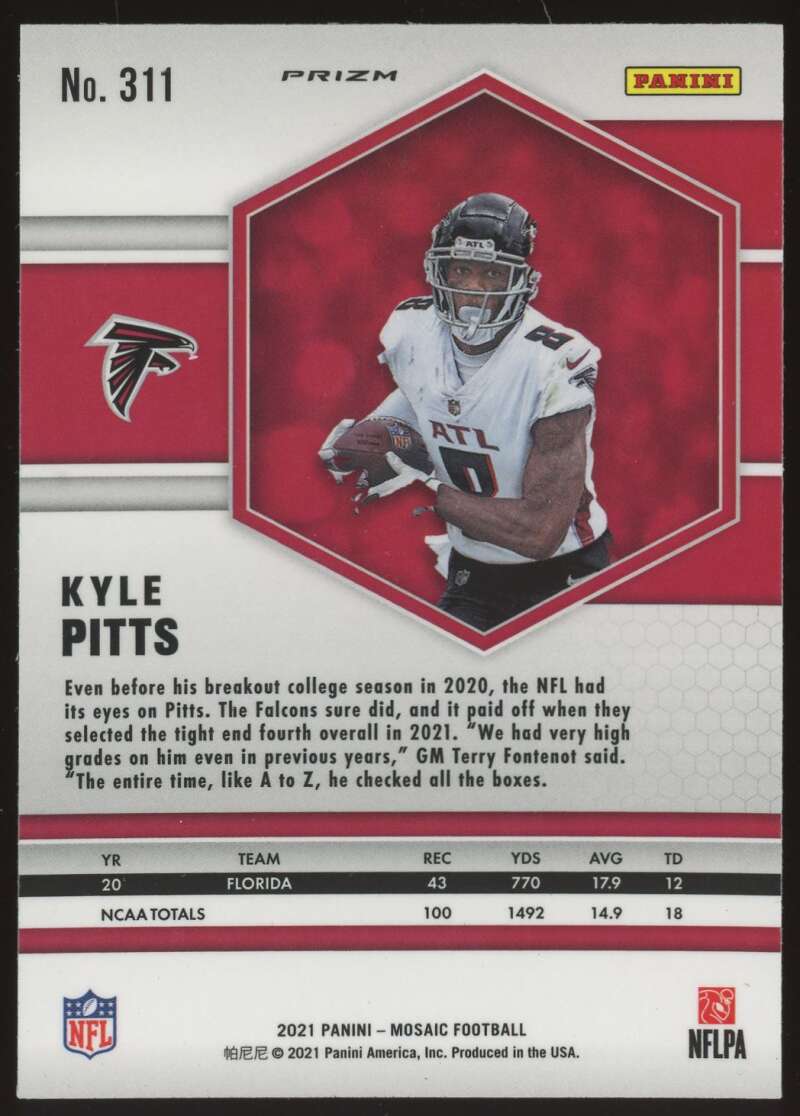 Load image into Gallery viewer, 2021 Panini Mosaic Reactive Yellow Prizm Kyle Pitts #311 Atlanta Falcons Rookie RC  Image 2

