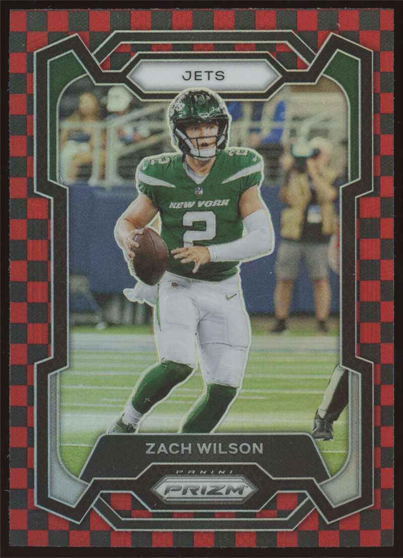Load image into Gallery viewer, 2023 Panini Prizm Black Red Checkerboard Prizm Zach Wilson #235 New York Jets SP SSP Image 1
