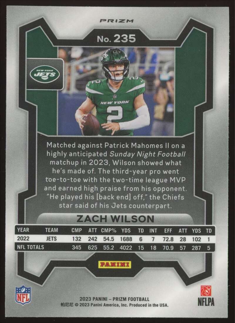 Load image into Gallery viewer, 2023 Panini Prizm Black Red Checkerboard Prizm Zach Wilson #235 New York Jets SP SSP Image 2
