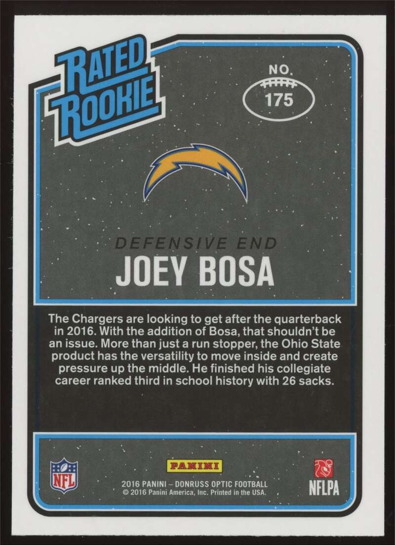 Load image into Gallery viewer, 2016 Donruss Optic Holo Bronze Prizm Joey Bosa #175 San Diego Chargers Rookie RC Image 2
