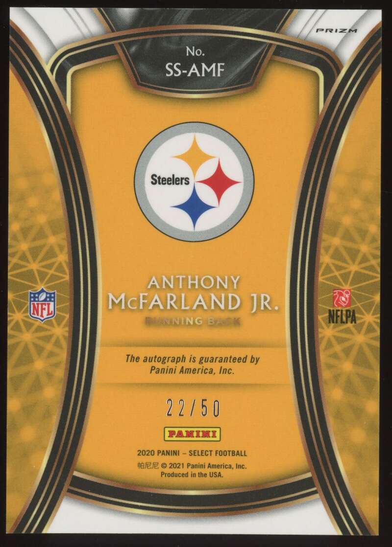 Load image into Gallery viewer, 2020 Panini Select Blue Prizm Auto Anthony McFarland Jr #SS-AMF Pittsburgh Steelers Rookie RC /50 Image 2
