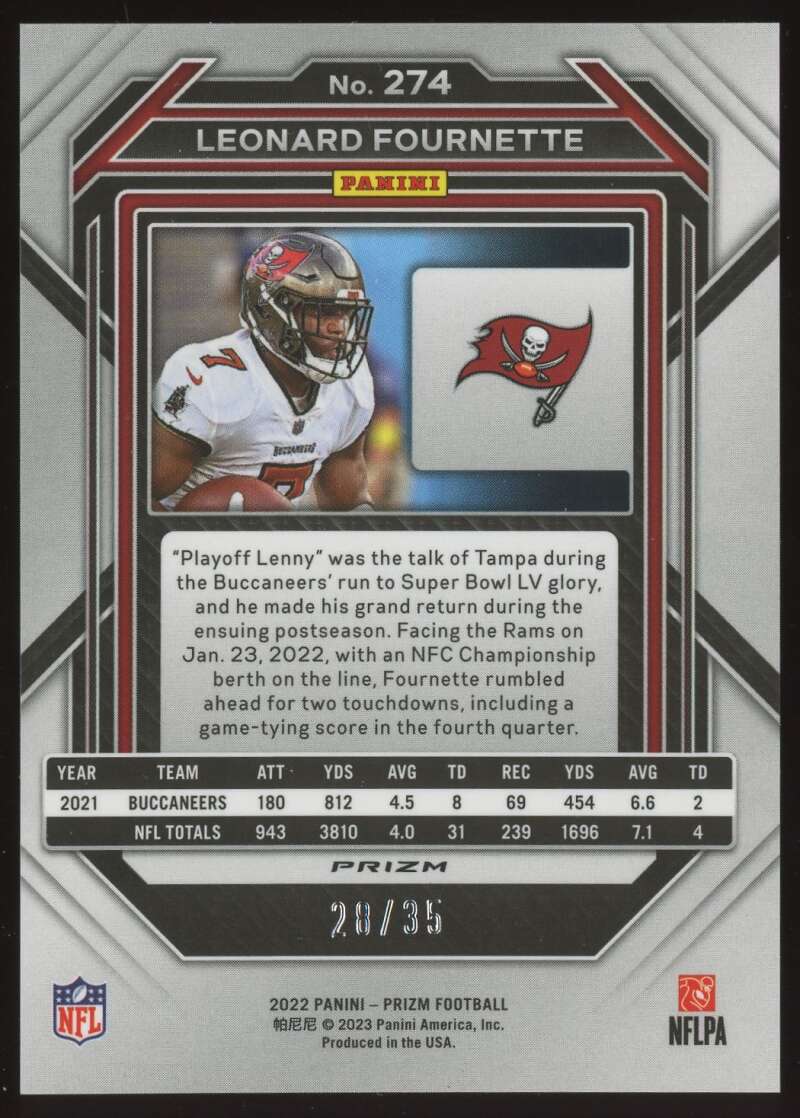 Load image into Gallery viewer, 2022 Panini Prizm Red Shimmer Prizm Leonard Fournette #274 Tampa Bay Buccaneers /35  Image 2
