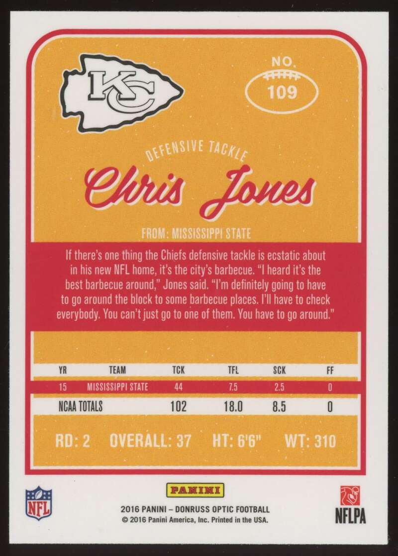 Load image into Gallery viewer, 2016 Donruss Optic Chris Jones #109 Kansas City Chiefs Rookie RC  Image 2
