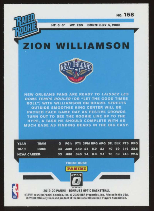 2019-20 Donruss Optic Zion Williamson