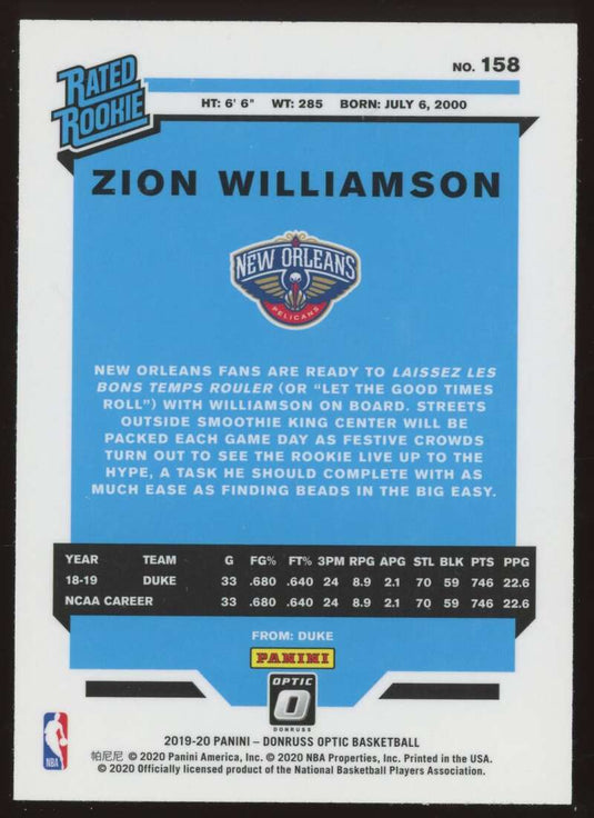 2019-20 Donruss Optic Zion Williamson 