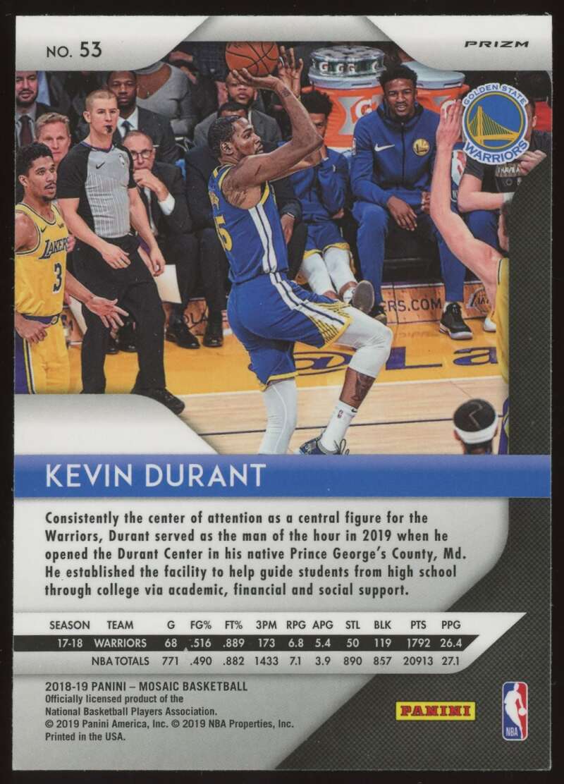 Load image into Gallery viewer, 2018-19 Panini Prizm Green Mosaic Prizm Kevin Durant #53 Golden State Warriors  Image 2
