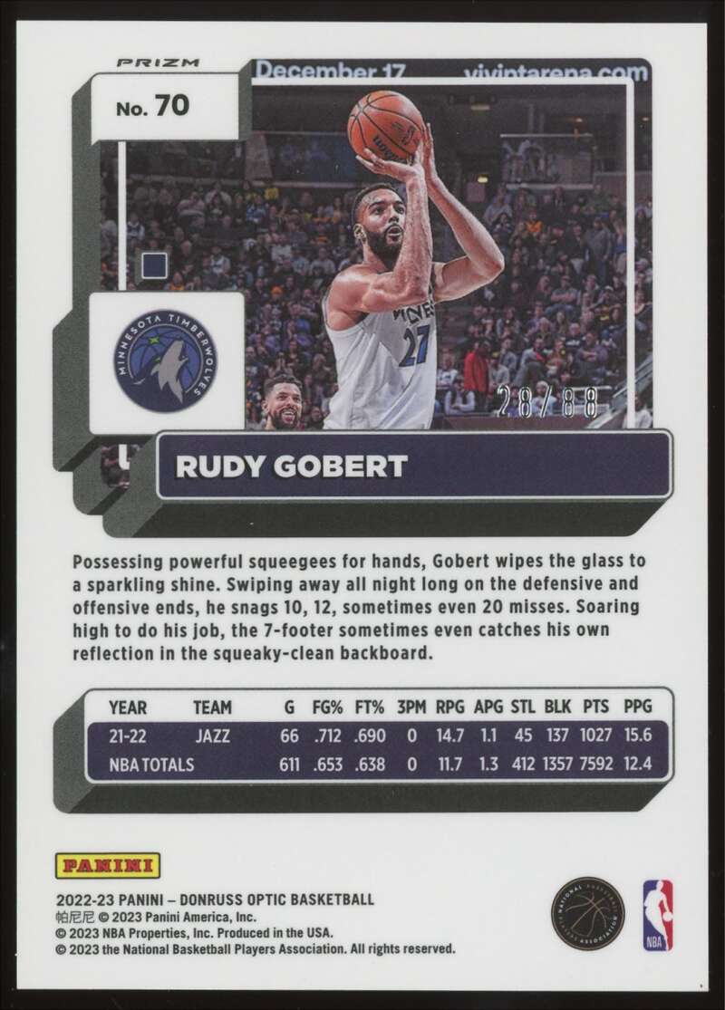 Load image into Gallery viewer, 2022-23 Donruss Optic Choice Red Prizm Rudy Gobert #70 Minnesota Timberwolves /88  Image 2
