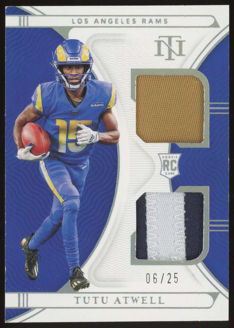 Load image into Gallery viewer, 2021 Panini National Treasures Dual Patch Holo Silver Tutu Atwell #RDM-20 Los Angeles Rams Rookie RC /25  Image 1
