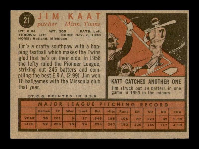 Load image into Gallery viewer, 1962 Topps Jim Kaat #21 Minnesota Twins EX-EXMINT Image 2

