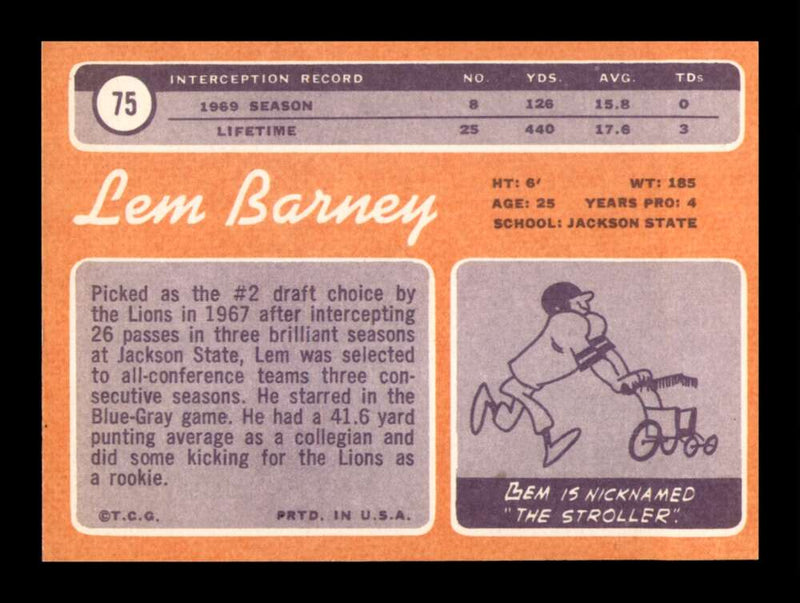 Load image into Gallery viewer, 1970 Topps Lem Barney #75 Detroit Lions Rookie RC EX-EXMINT Image 2

