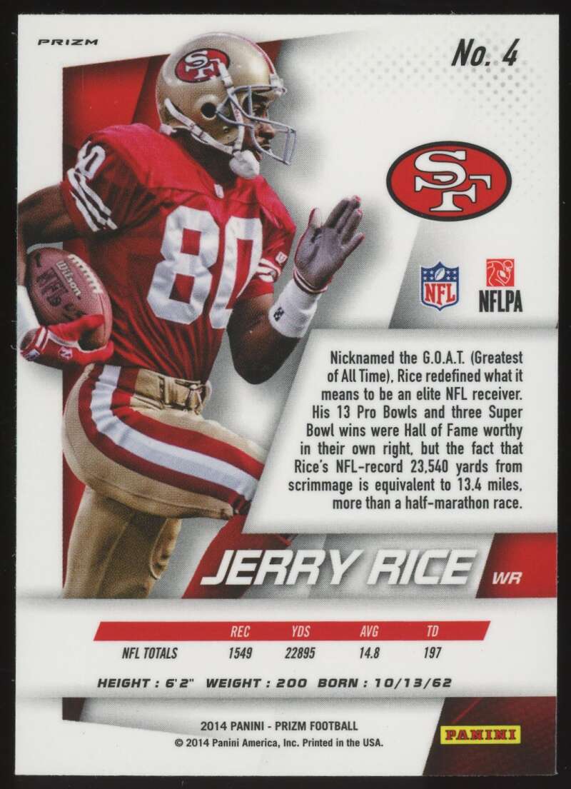 Load image into Gallery viewer, 2014 Panini Prizm Silver Prizm Jerry Rice #4 San Francisco 49ers  Image 2
