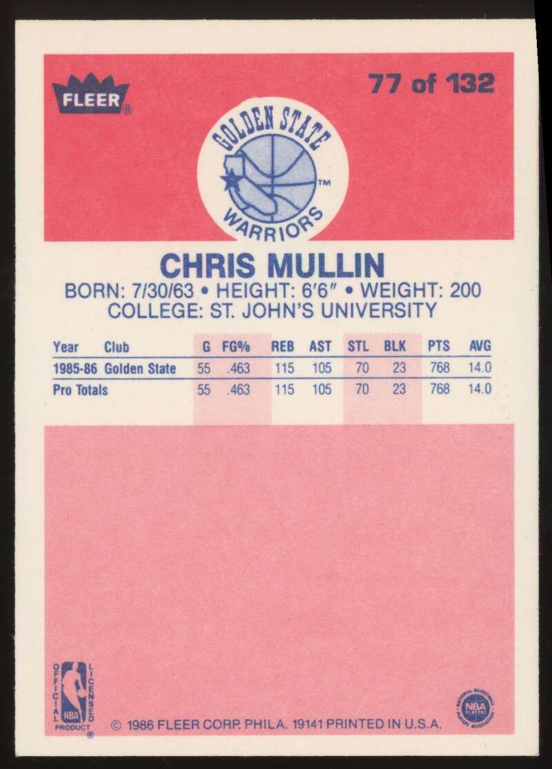 Load image into Gallery viewer, 1986-87 Fleer Chris Mullin #77 Golden State Warriors Rookie RC EX-EXMINT Image 2
