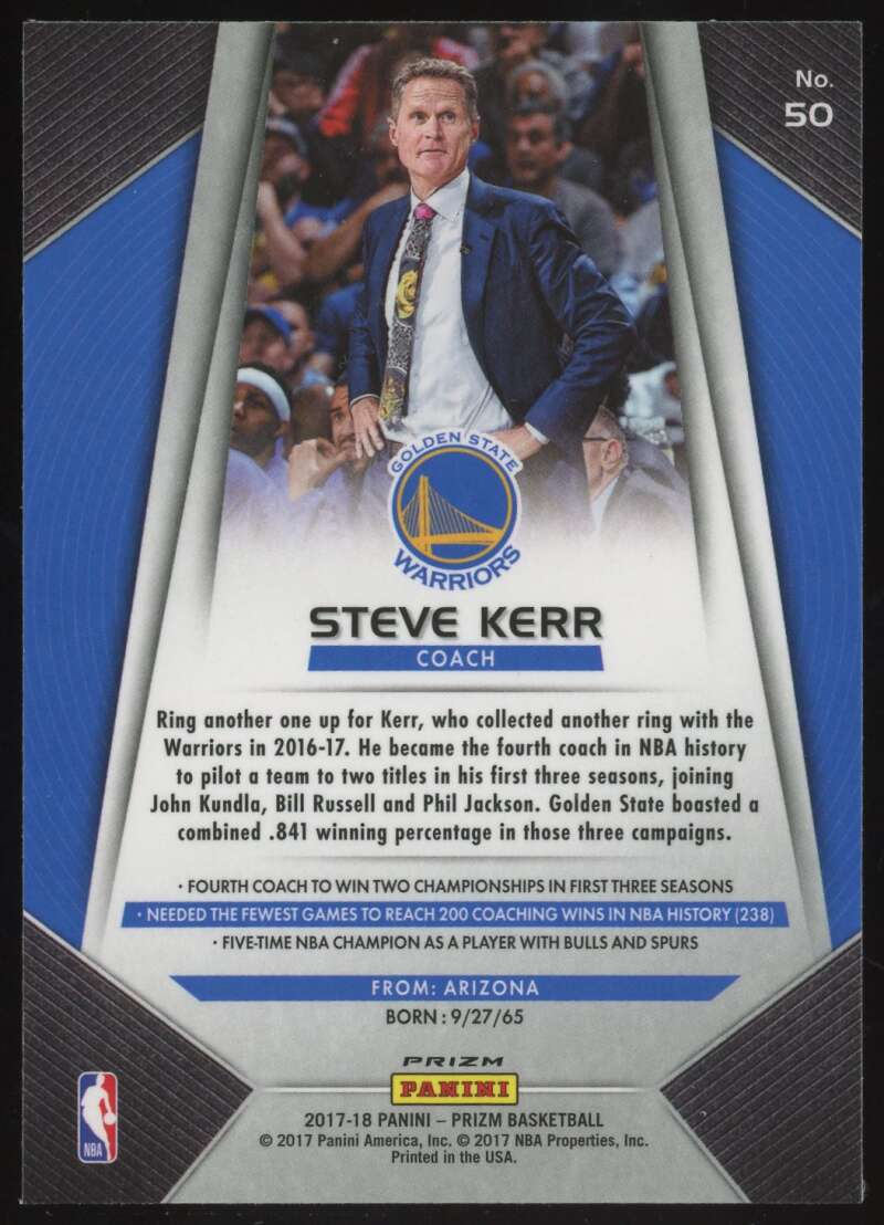 Load image into Gallery viewer, 2017-18 Panini Prizm Silver Prizm Steve Kerr #50 Golden State Warriors  Image 2
