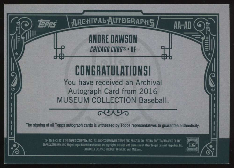 Load image into Gallery viewer, 2016 Topps Museum Collection Auto Andre Dawson #AA-AD Chicago Cubs /50  Image 2

