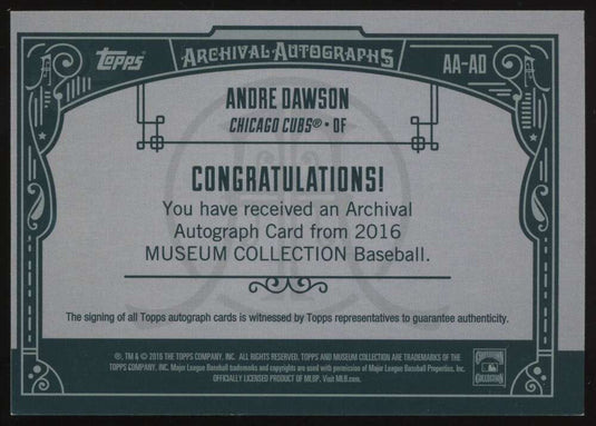 2016 Topps Museum Collection Auto Andre Dawson