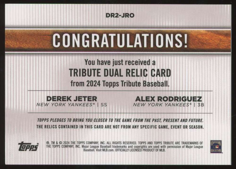 Load image into Gallery viewer, 2024 Topps Tribute Blue Dual Relic Alex Rodriguez Derek Jeter #DR2-JRO New York Yankees Bat /150  Image 2
