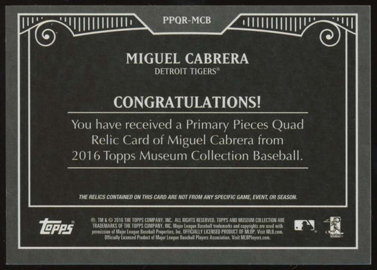 2016 Topps Museum Collection Quad Relic Miguel Cabrera