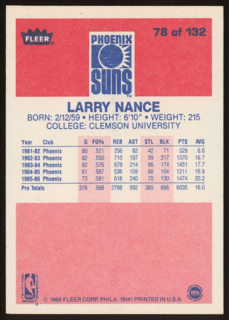 Load image into Gallery viewer, 1986-87 Fleer Larry Nance #78 Phoenix Suns Rookie RC NM Near Mint Image 2
