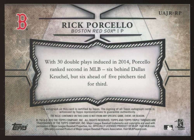 Load image into Gallery viewer, 2015 Topps Triple Threads Unity Sepia Patch Auto Rick Porcello #UAJR-RP Boston Red Sox /75  Image 2
