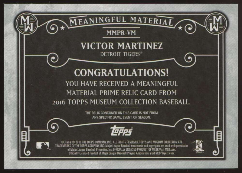 Load image into Gallery viewer, 2016 Topps Museum Collection Prime Patch Victor Martinez #MMPR-VM Detroit Tigers Relic /50  Image 2
