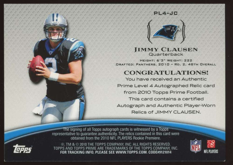 Load image into Gallery viewer, 2010 Topps Prime Rookie Patch Auto Jimmy Clausen #PL4-JC Carolina Panthers RC RPA /30  Image 2
