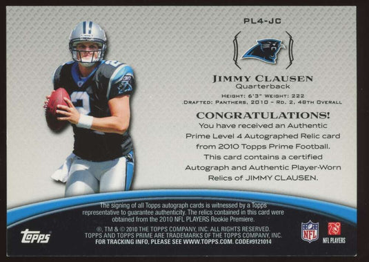 2010 Topps Prime Rookie Patch Auto Jimmy Clausen