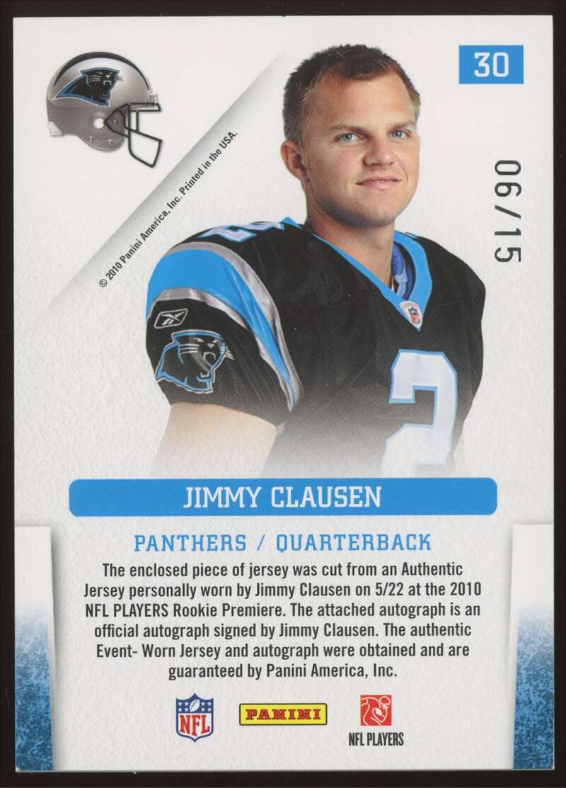 Load image into Gallery viewer, 2010 Panini Gridiron Gear Rookie Patch Auto Prime Jimmy Clausen #30 Carolina Panthers RC RPA /15  Image 2
