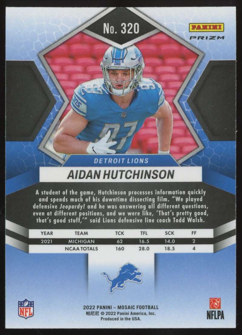 Load image into Gallery viewer, 2022 Panini Mosaic Pink Camo Prizm Aidan Hutchinson #320 Detroit Lions Rookie RC  Image 2
