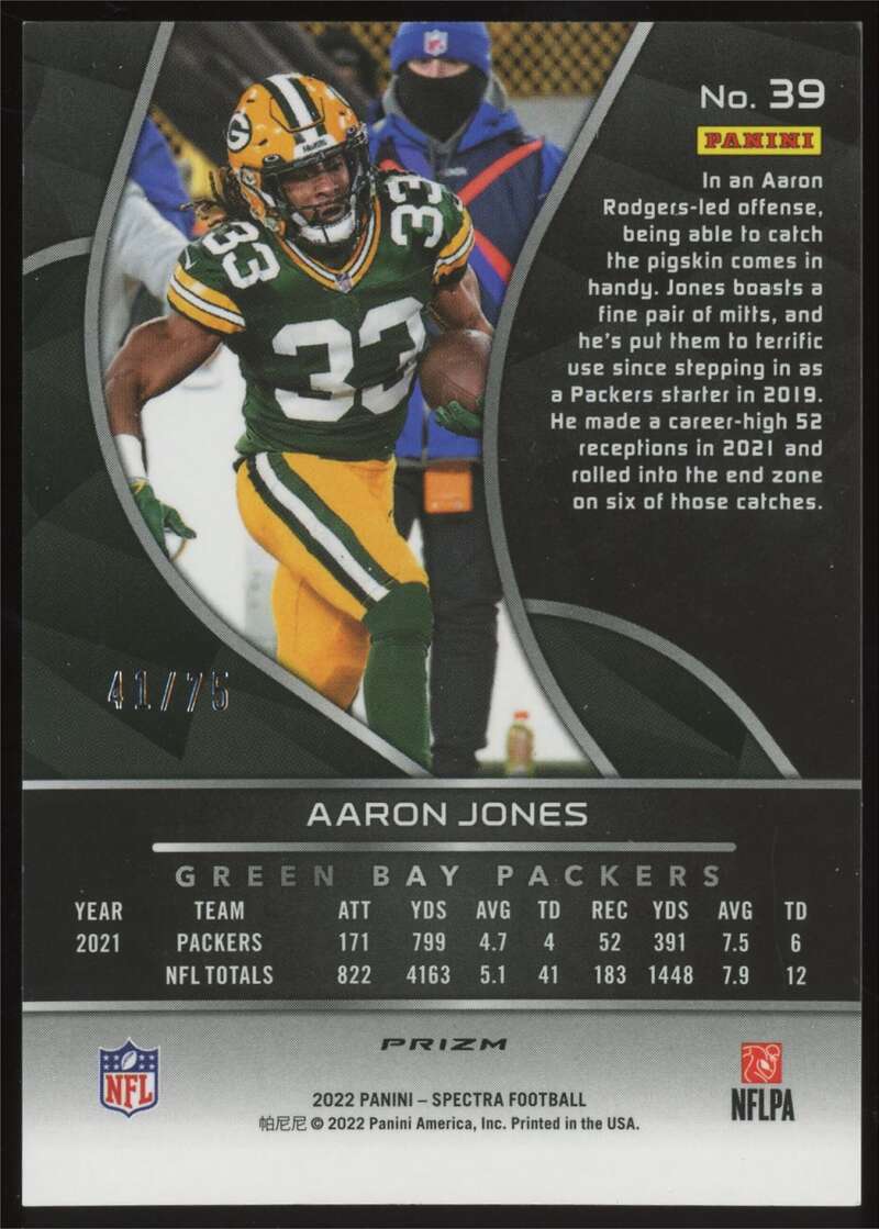 Load image into Gallery viewer, 2022 Panini Spectra Hyper Prizm Aaron Jones #39 Green Bay Packers /75  Image 2
