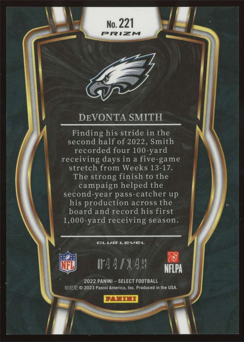 Load image into Gallery viewer, 2022 Panini Select Tri Color Prizm DeVonta Smith #221 Philadelphia Eagles /149  Image 2
