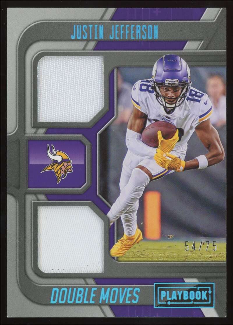 Load image into Gallery viewer, 2022 Panini Playbook Double Moves Platinum Justin Jefferson #DM-5 Minnesota Vikings Patch Relic /75  Image 1
