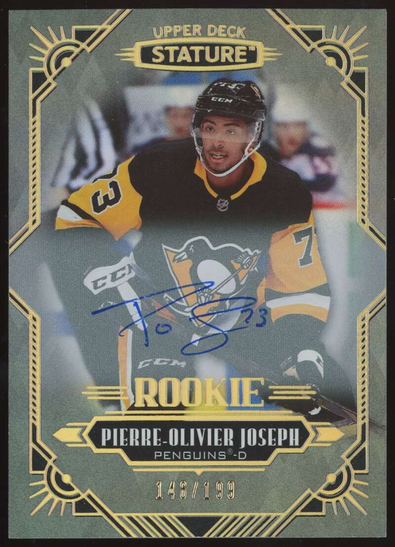 Load image into Gallery viewer, 2020-21 Upper Deck Stature Auto Pierre-Olivier Joseph #199 Pittsburgh Penguins Rookie RC /199  Image 1
