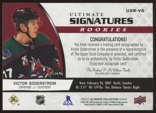 2020-21 Upper Deck Ultimate Collection Auto Victor Soderstrom