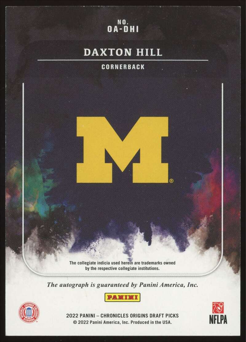 Load image into Gallery viewer, 2022 Panini Chronicles Draft Origins Auto Daxton Hill #OA-DHI Michigan Rookie RC  Image 2
