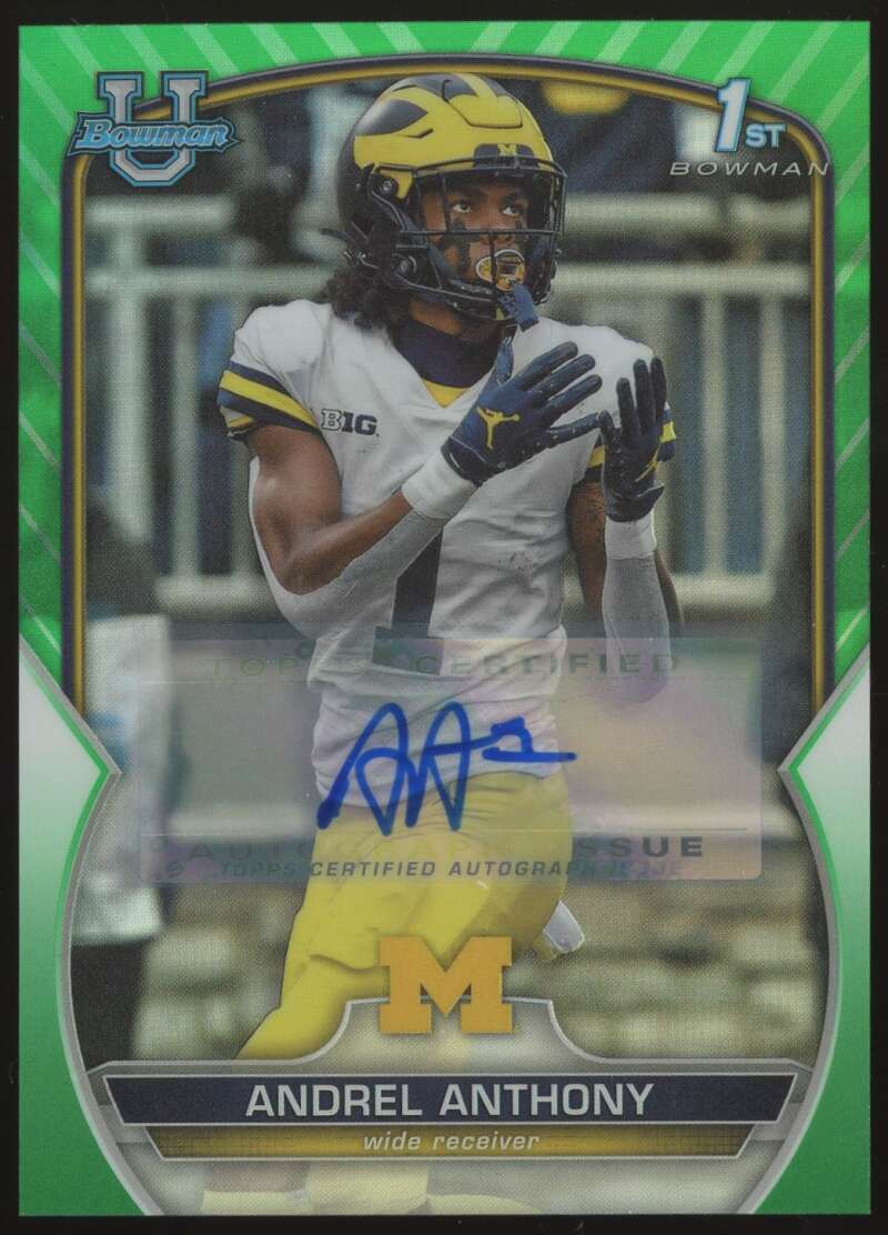 Load image into Gallery viewer, 2022 Bowman Chrome University Green Refractor Auto Andrel Anthony #63 Michigan Rookie RC /99  Image 1
