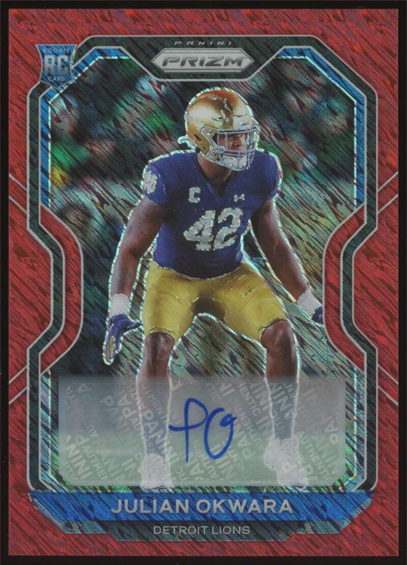 Load image into Gallery viewer, 2020 Panini Prizm Red Shimmer Auto Julian Okwara #361 Detroit Lions Rookie RC /35  Image 1
