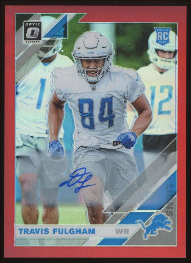 Load image into Gallery viewer, 2019 Donruss Optic Red Prizm Auto Travis Fulgham #144 Detroit Lions Rookie RC /50  Image 1
