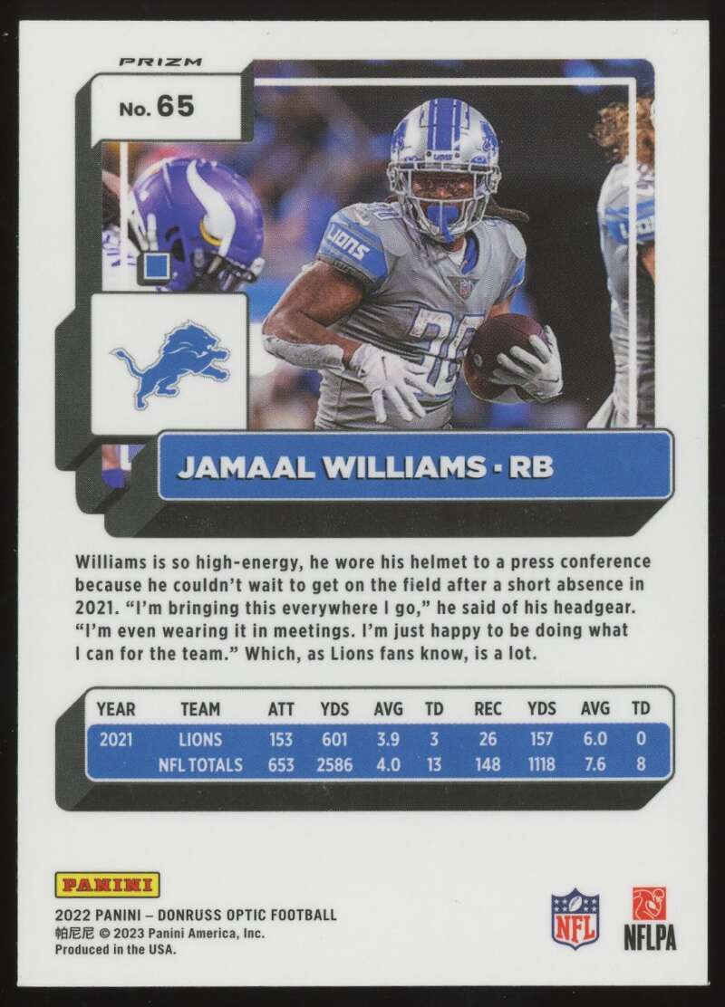 Load image into Gallery viewer, 2022 Donruss Optic Fire Prizm Jamaal Williams #65 Detroit Lions SP SSP Image 2
