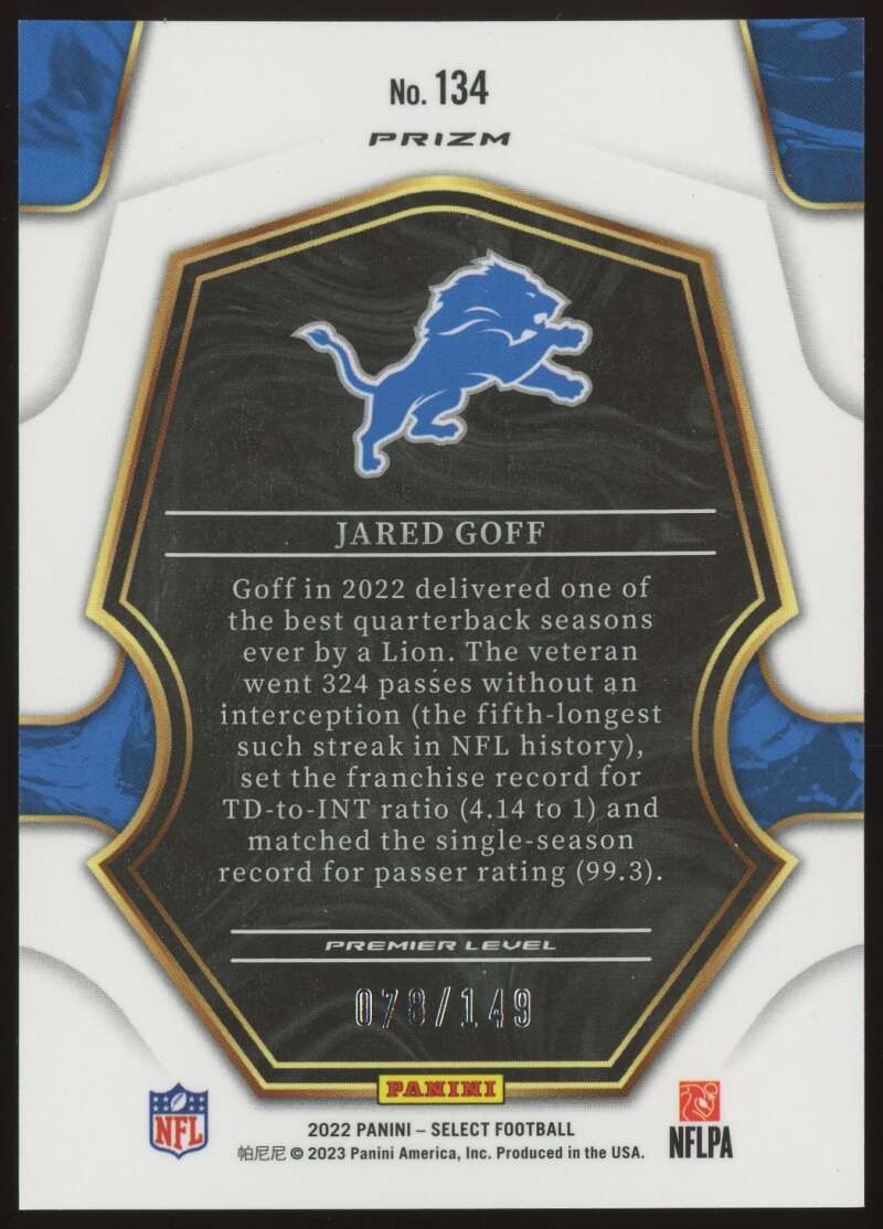 Load image into Gallery viewer, 2022 Panini Select Blue Checkerboard Prizm Jared Goff #134 Detroit Lions SP SSP /149  Image 2
