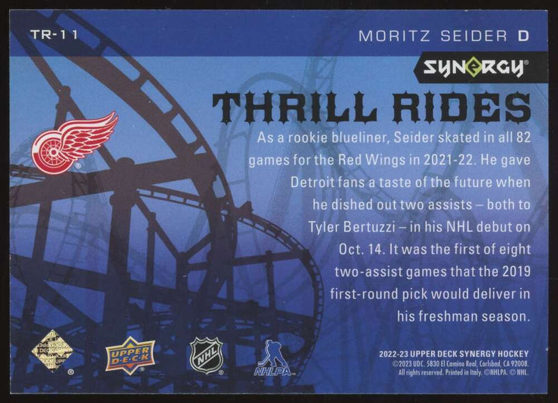 Load image into Gallery viewer, 2022-23 Upper Deck Synergy Thrill Rides Moritz Seider #TR-11 Detroit Red Wings  Image 2
