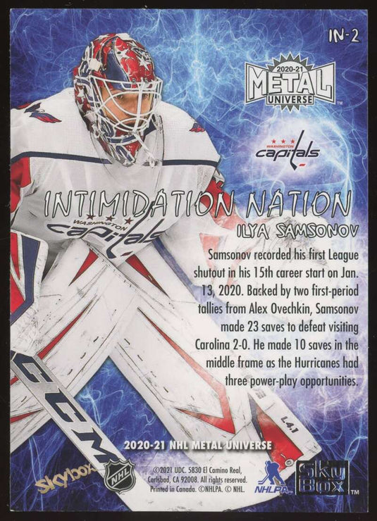 2020-21 Skybox Metal Universe Intimidation Nation Ilya Samsonov 