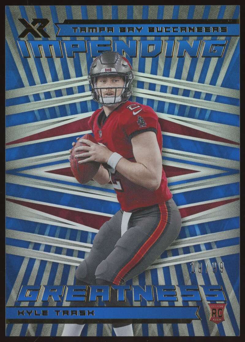 Load image into Gallery viewer, 2021 Panini XR Impending Greatness Blue Kyle Trask #IMG17 Tampa Bay Buccaneers Rookie RC /99  Image 1
