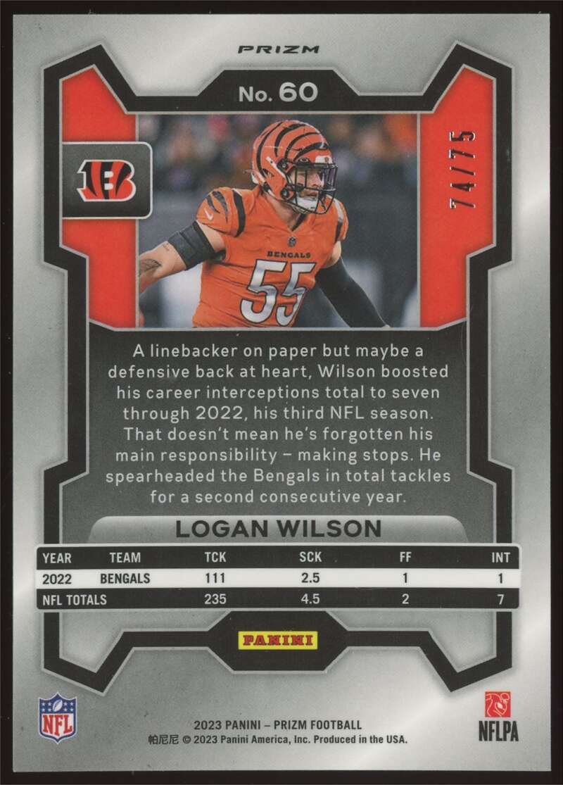 Load image into Gallery viewer, 2023 Panini Prizm Green Scope Prizm Logan Wilson #60 Cincinnati Bengals /75  Image 2
