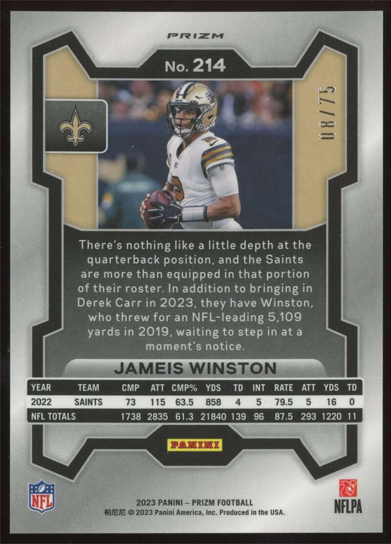 Load image into Gallery viewer, 2023 Panini Prizm Green Scope Prizm Jameis Winston #214 New Orleans Saints /75  Image 2
