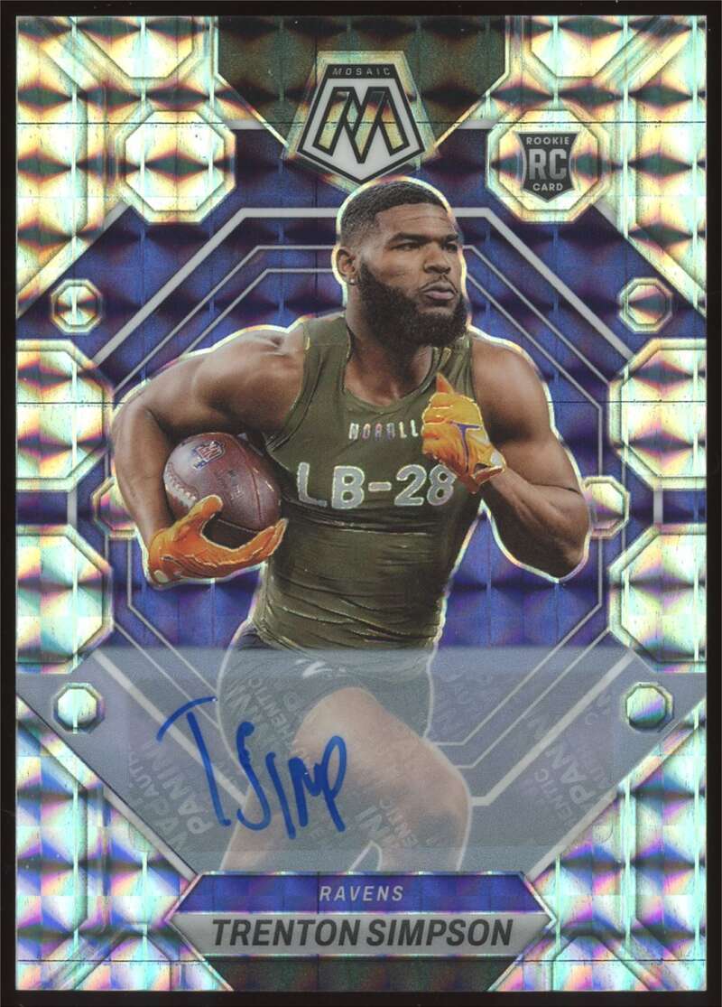 Load image into Gallery viewer, 2023 Panini Mosaic Auto Trenton Simpson #367 Baltimore Ravens Rookie RC Autograph Image 1
