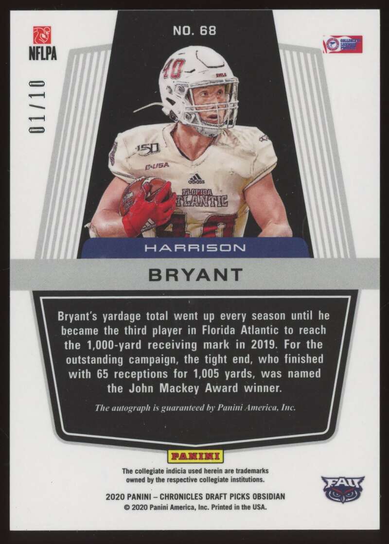 Load image into Gallery viewer, 2020 Panini Obsidian Draft Electric Etch Yellow Auto Harrison Bryant #68 Florida Atlantic Rookie RC /10  Image 2
