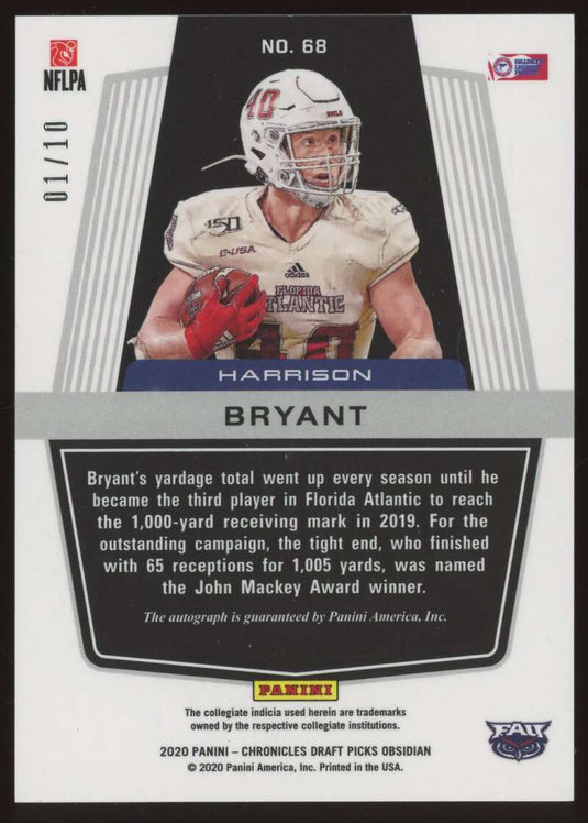 2020 Panini Obsidian Draft Electric Etch Yellow Auto Harrison Bryant