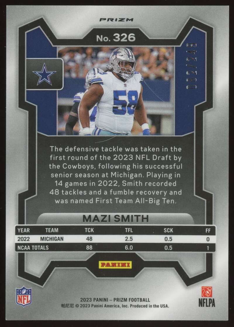 Load image into Gallery viewer, 2023 Panini Prizm Orange Prizm Mazi Smith #326 Dallas Cowboys Rookie RC /249  Image 2
