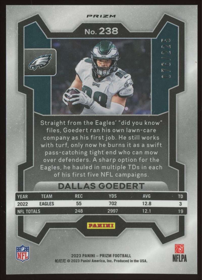 Load image into Gallery viewer, 2023 Panini Prizm Purple Ice Prizm Dallas Goedert #238 Philadelphia Eagles /225  Image 2
