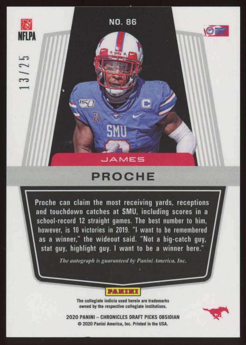 Load image into Gallery viewer, 2020 Panini Obsidian Draft Electric Etch Orange Auto James Proche #86 SMU Rookie RC /25  Image 2
